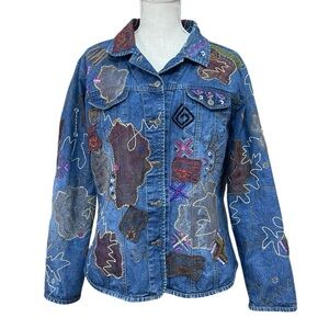 Chico's Colorful Embroidered Women’s Jean Jacket Size XL